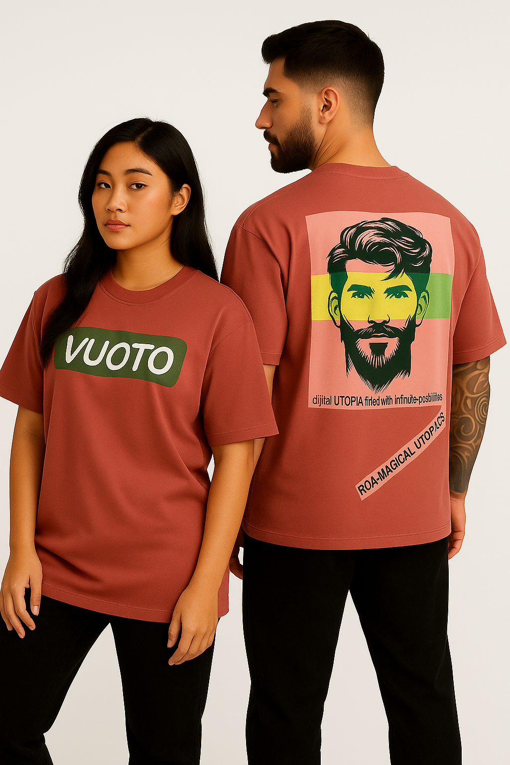VUOTO Red Oversized T-Shirt – Utopia Pop Art Graphic Back | Bold Digital Streetwear