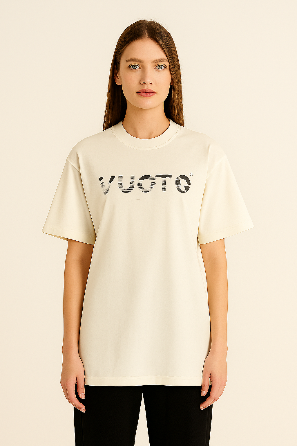 VUOTO Off-White Elephant Graphic T-Shirt – Zebra Text Logo & Back Art | Oversized Fit