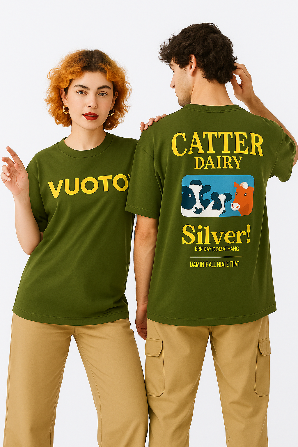 VUOTO Green Oversized T-Shirt – Catter Dairy Graphic Back | Bold Retro Streetwear Tee