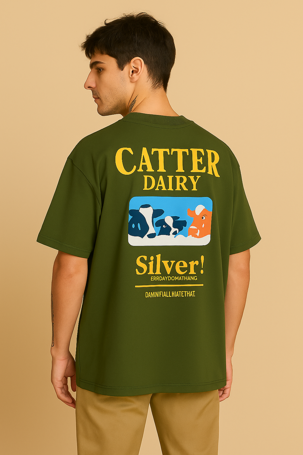 VUOTO Green Oversized T-Shirt – Catter Dairy Graphic Back | Bold Retro Streetwear Tee