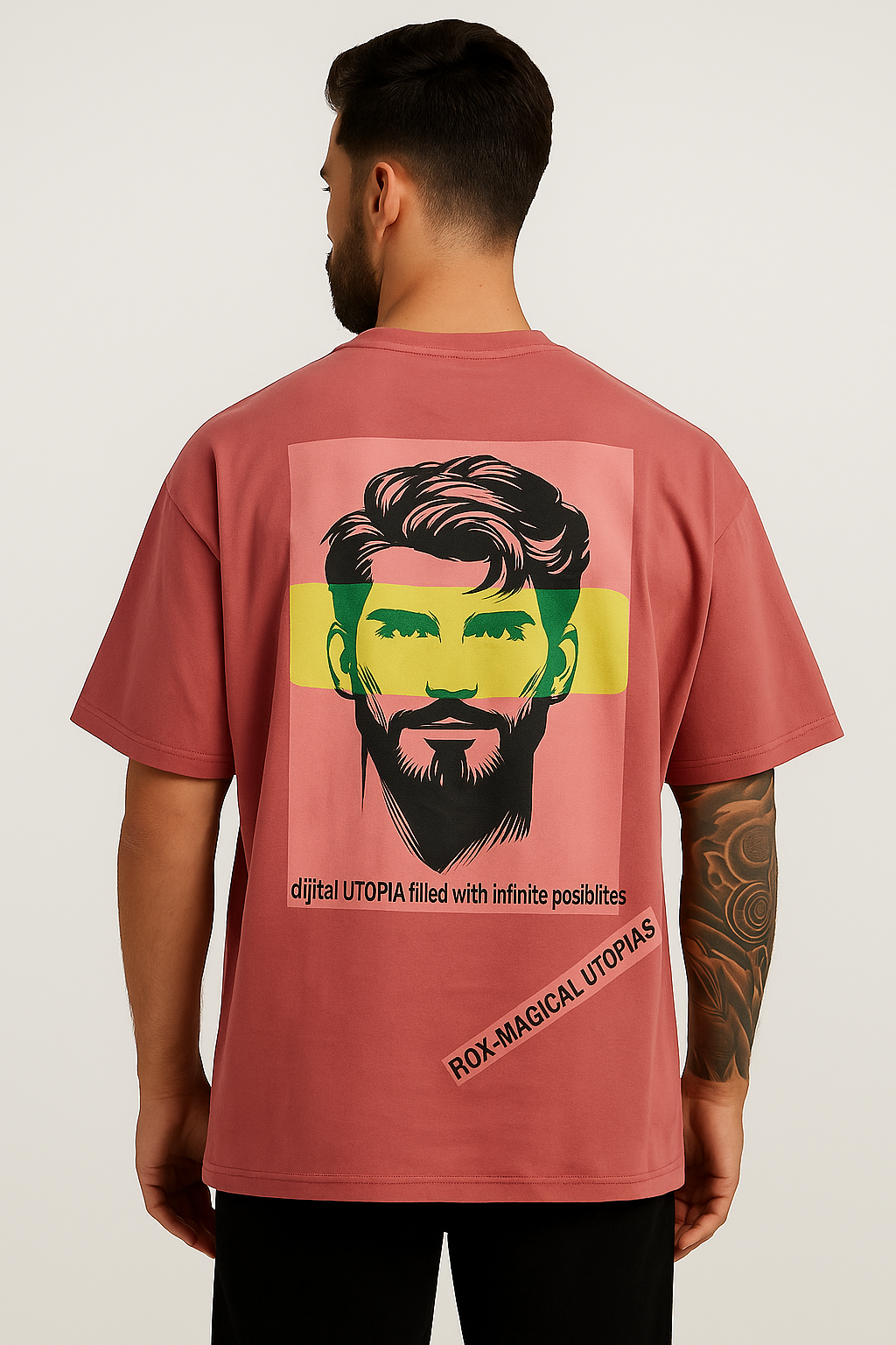 VUOTO Red Oversized T-Shirt – Utopia Pop Art Graphic Back | Bold Digital Streetwear