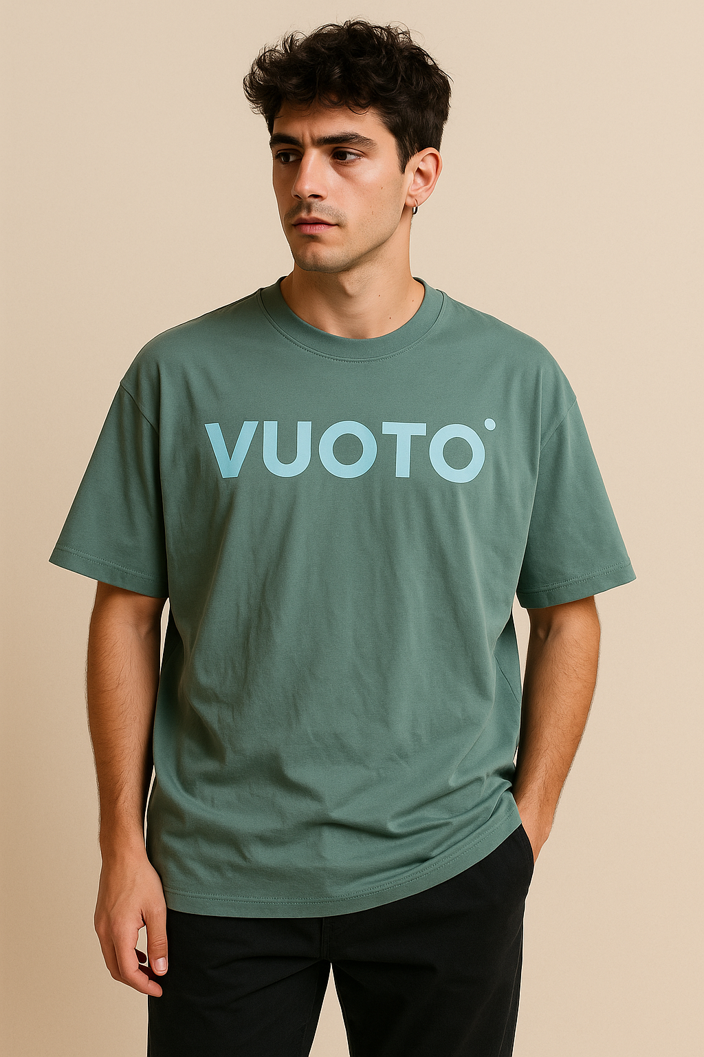 VUOTO Green Graphic T-Shirt – RAID Flame Butterfly Back Print | Oversized Streetwear Tee