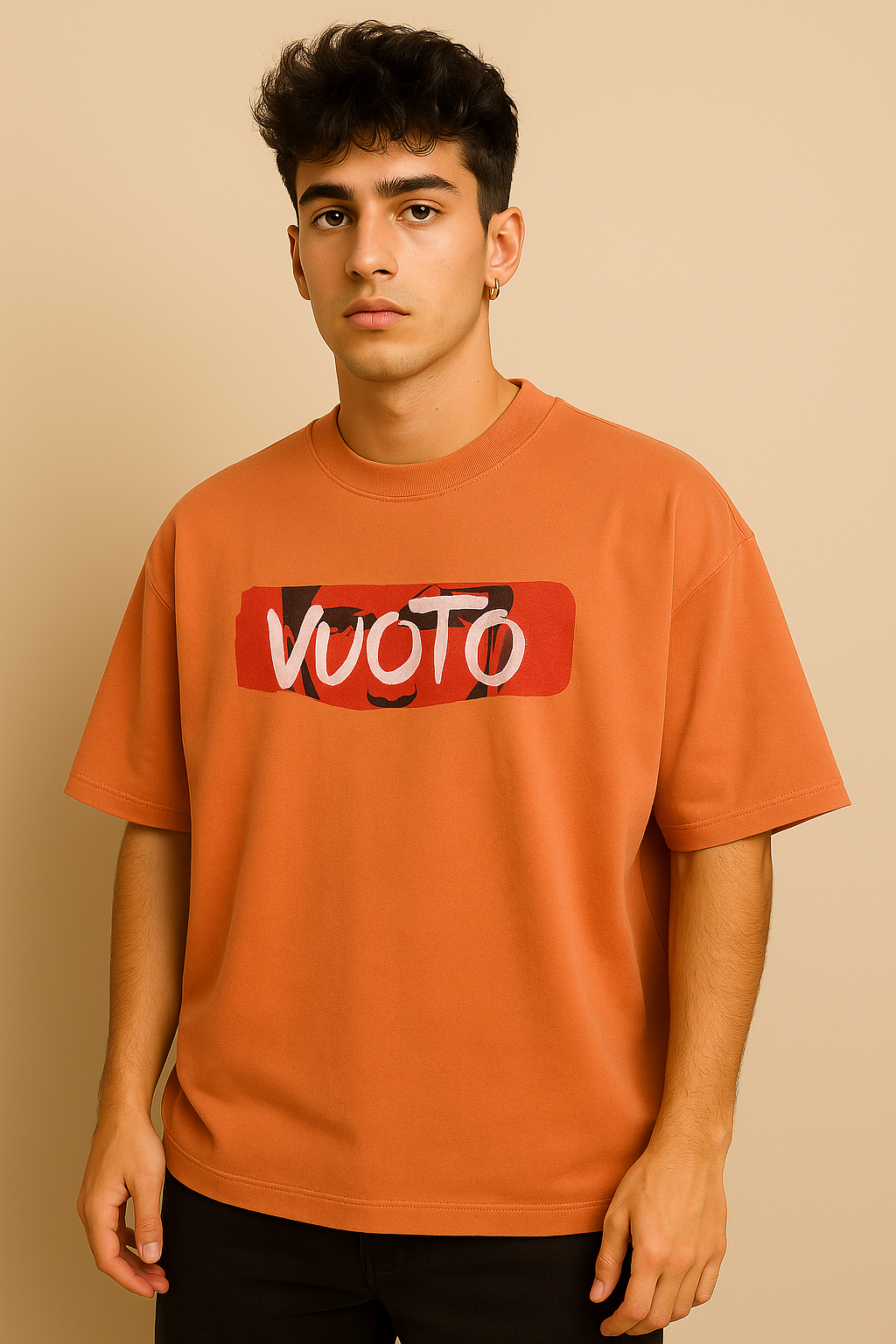 VUOTO Rust Orange Oversized T-Shirt – Utopia Graphic Back | Artistic Streetwear Drop