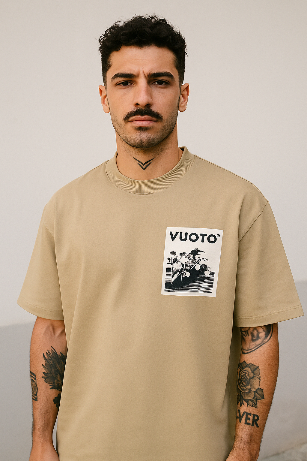 VUOTO Beige Oversized T-Shirt – Reach the Dream Graphic Back | Retro-Inspired Streetwear