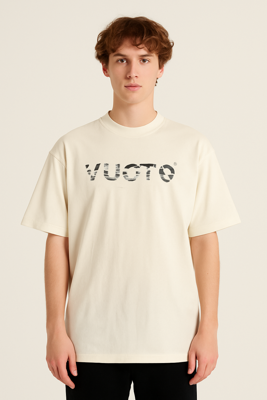VUOTO Off-White Elephant Graphic T-Shirt – Zebra Text Logo & Back Art | Oversized Fit