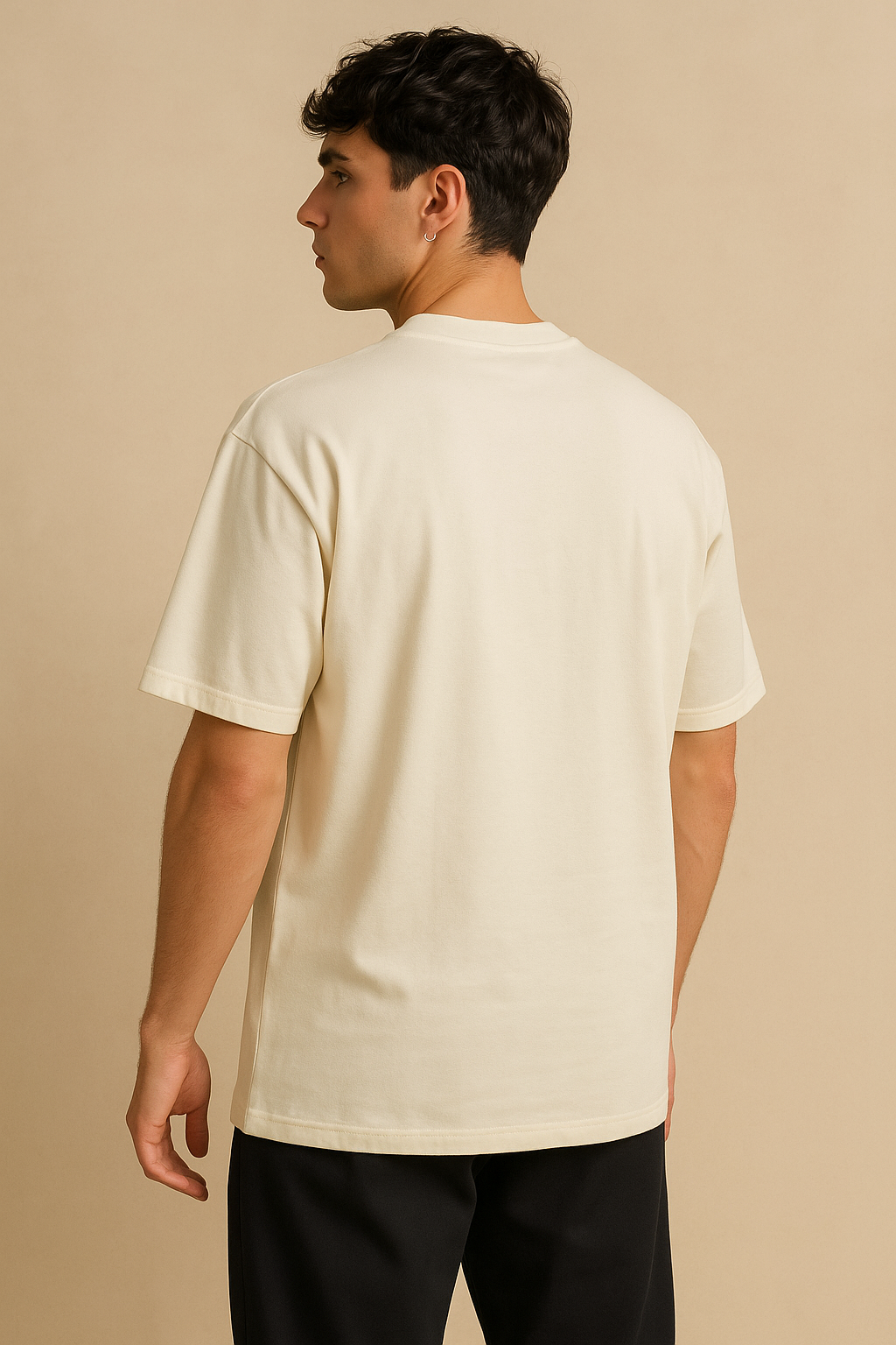VUOTO Cream Embossed Logo T-Shirt – Minimal Oversized Streetwear Tee
