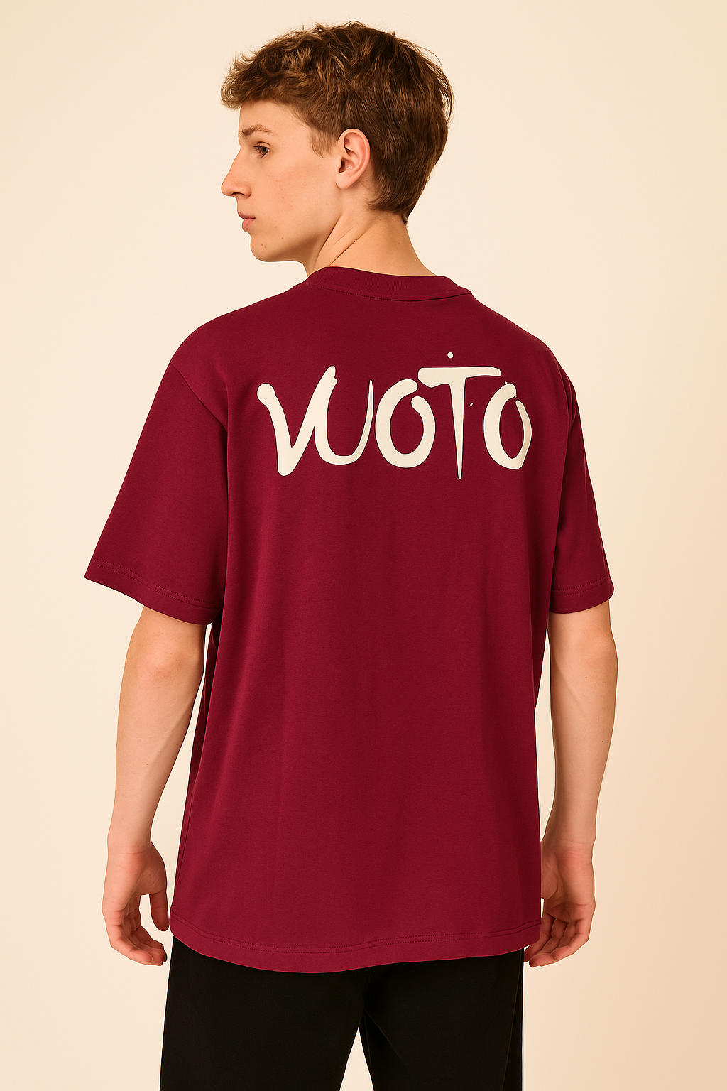 VUOTO Maroon Dual Logo T-Shirt – Minimal Front & Brushstroke Back Print | Oversized Fit