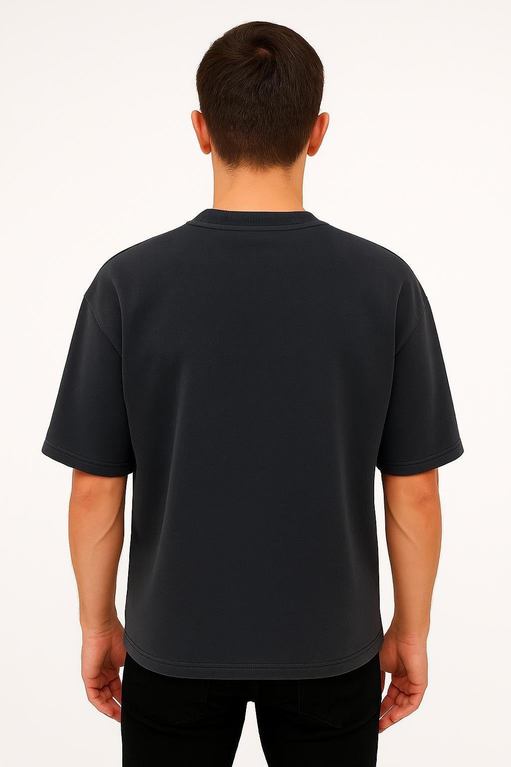 VUOTO Charcoal Black Embossed Logo T-Shirt – Minimal Premium Oversized Fit