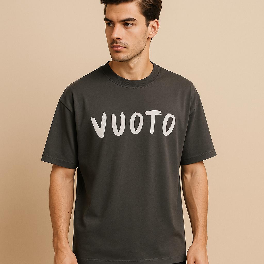 VUOTO Charcoal Graphic T-Shirt – Eagle Brushstroke Back Print | Bold Urban Streetwear