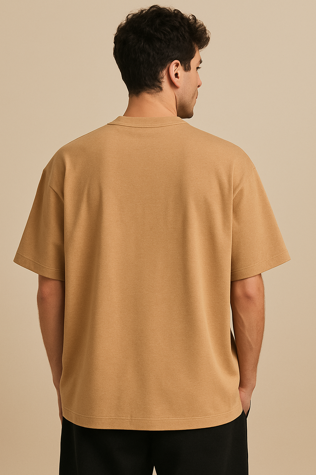 VUOTO Camel Brown Embossed Logo T-Shirt – Premium Oversized Fit | Minimal Streetwear Style