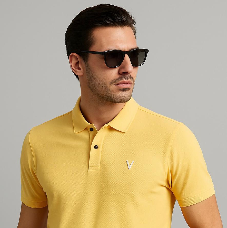 Vuoto Sunburst Yellow Polo T-Shirt for Men | Premium Cotton | Modern Streetwear Fit