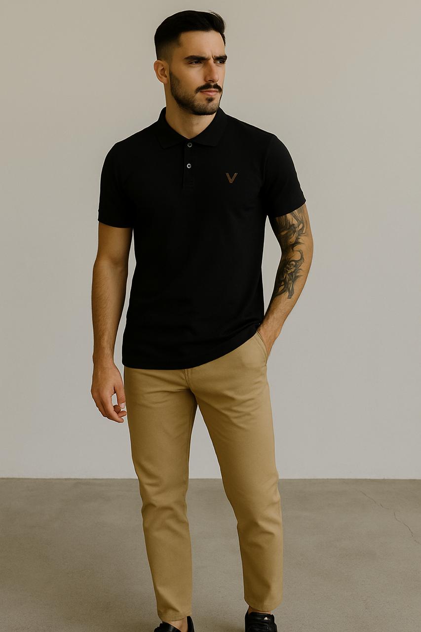 VUOTO Men's Black Polo T-Shirt – Premium Cotton | Slim Fit Timeless Essential