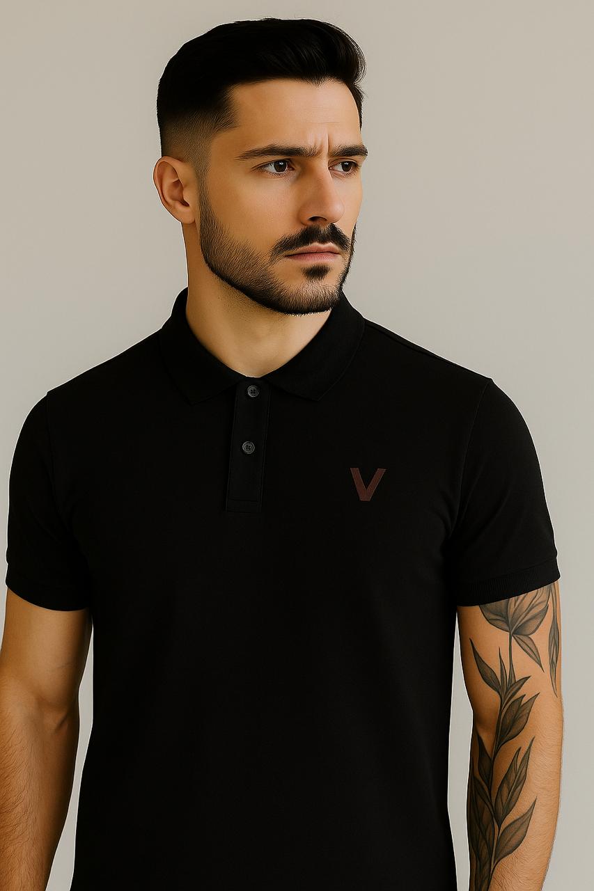 VUOTO Men's Black Polo T-Shirt – Premium Cotton | Slim Fit Timeless Essential
