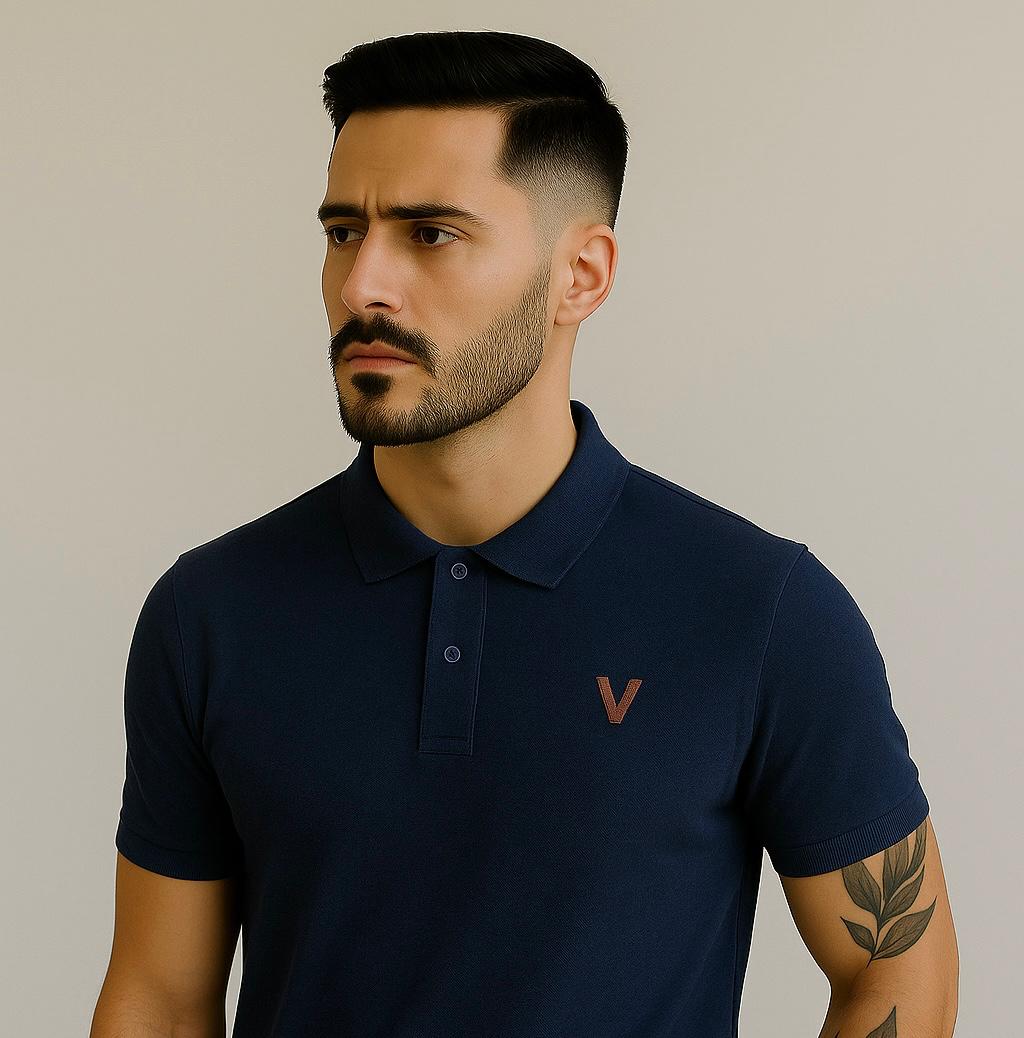 VUOTO Men's Navy Blue Polo T-Shirt – Premium Cotton | Slim Fit Urban Classic