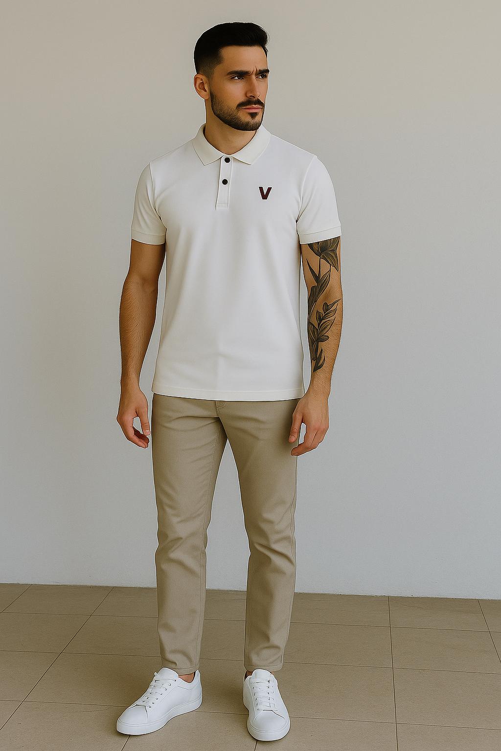 VUOTO Men's White Polo T-Shirt – Premium Cotton Slim Fit | Clean Minimal Streetwear