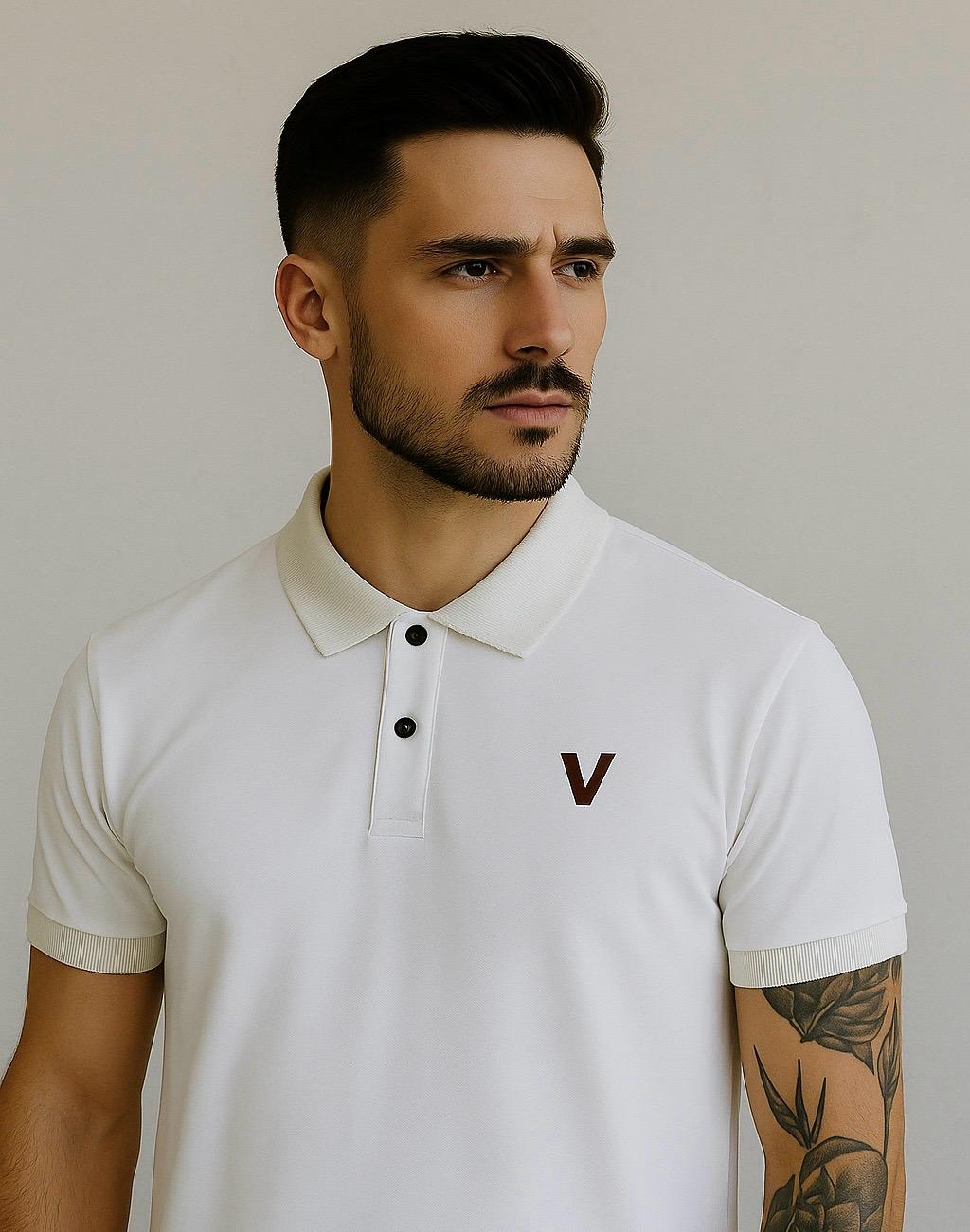 VUOTO Men's White Polo T-Shirt – Premium Cotton Slim Fit | Clean Minimal Streetwear