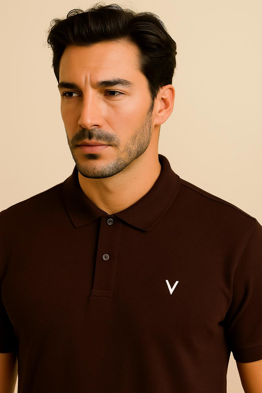VUOTO Men's Dark Brown Polo T-Shirt – Premium Cotton | Timeless Slim Fit Classic