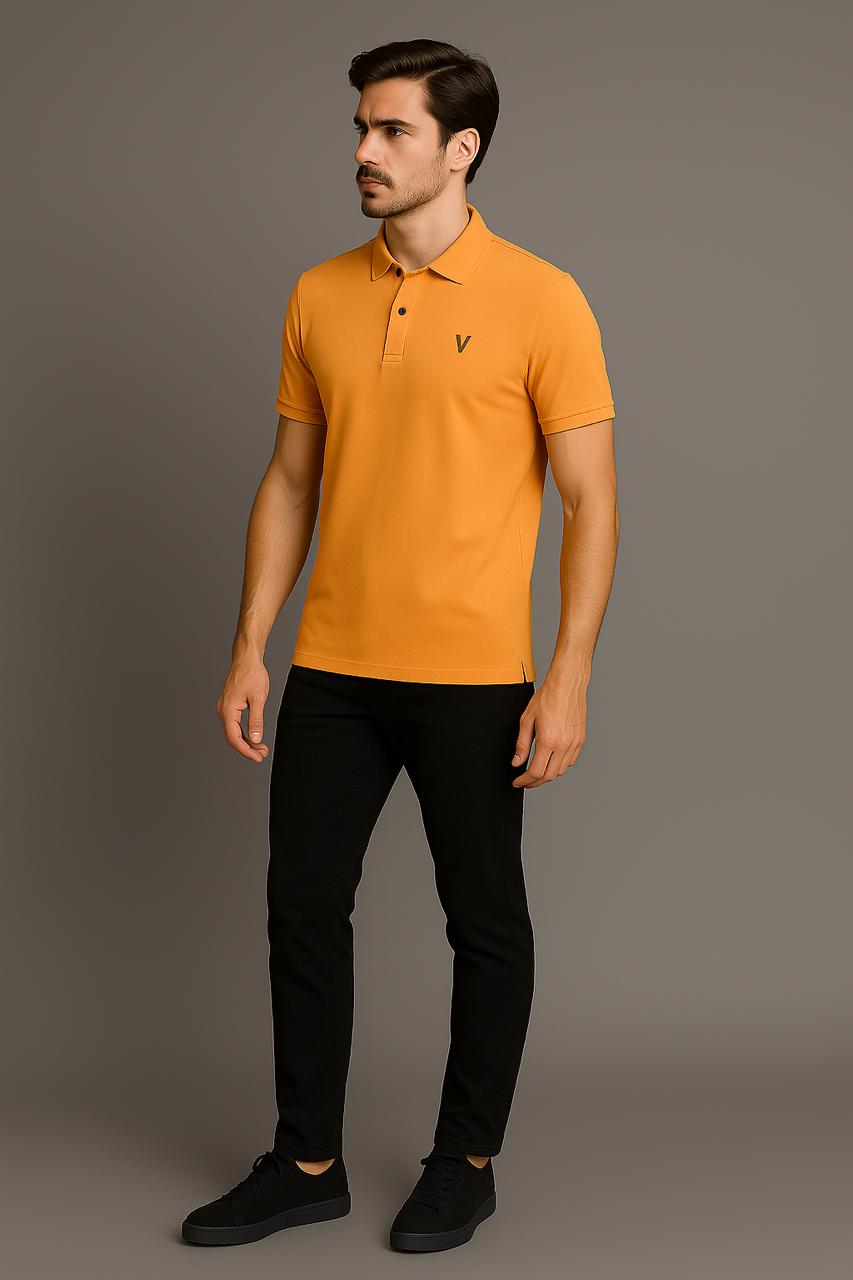 VUOTO Men's Orange Polo T-Shirt – Premium Cotton Slim Fit | Smart Casual Style