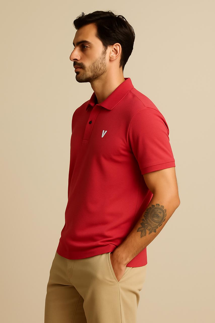 VUOTO Men's Pink Polo T-Shirt – Premium Cotton | Smart Slim Fit Casual Tee