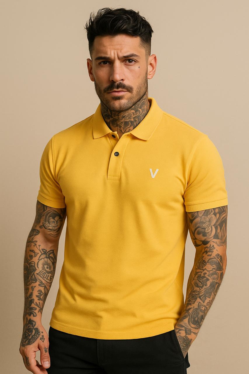 VUOTO Men's Yellow Polo T-Shirt – Premium Cotton Slim Fit | Stylish Everyday Wear