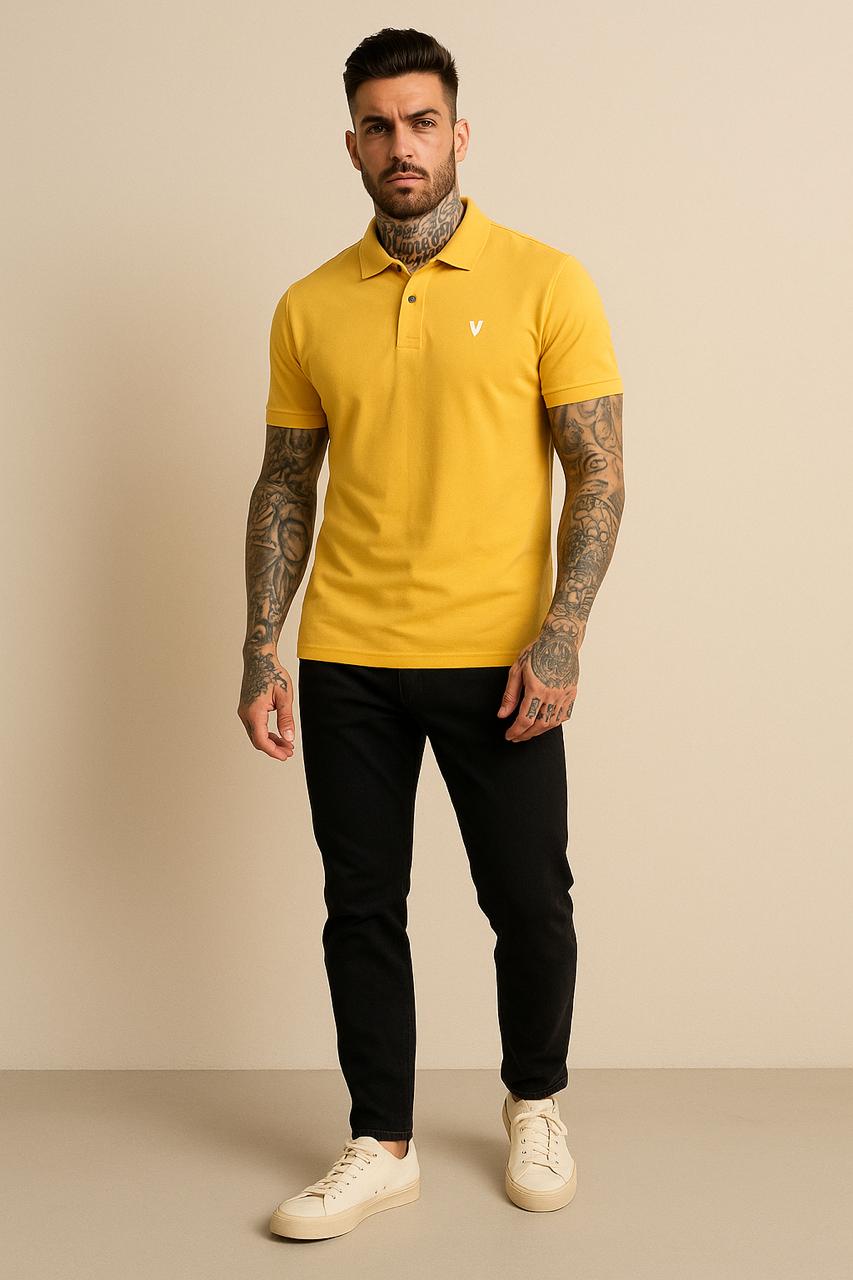 VUOTO Men's Yellow Polo T-Shirt – Premium Cotton Slim Fit | Stylish Everyday Wear