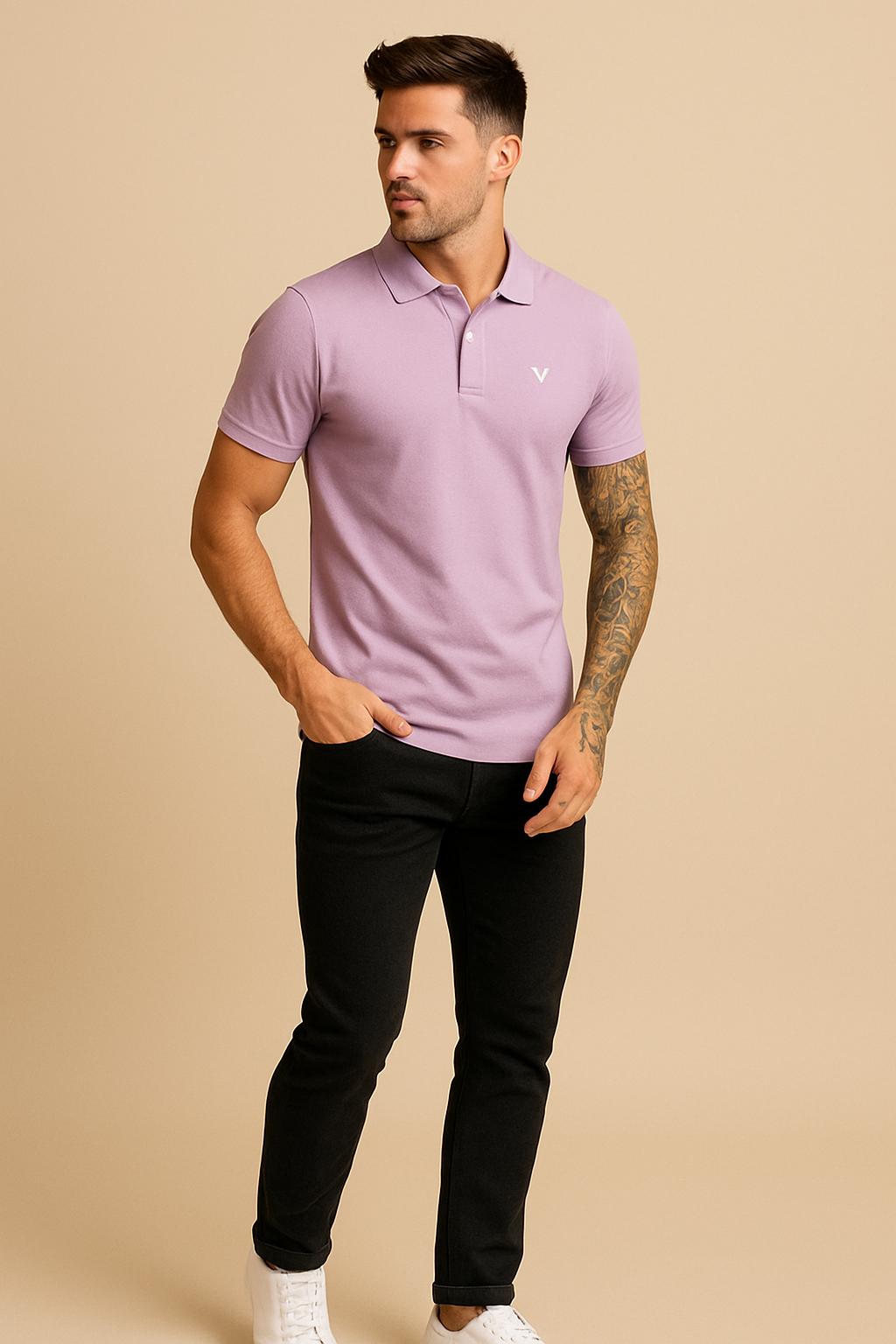 VUOTO Men's Lavender Polo T-Shirt – Premium Cotton Slim Fit Casual Wear