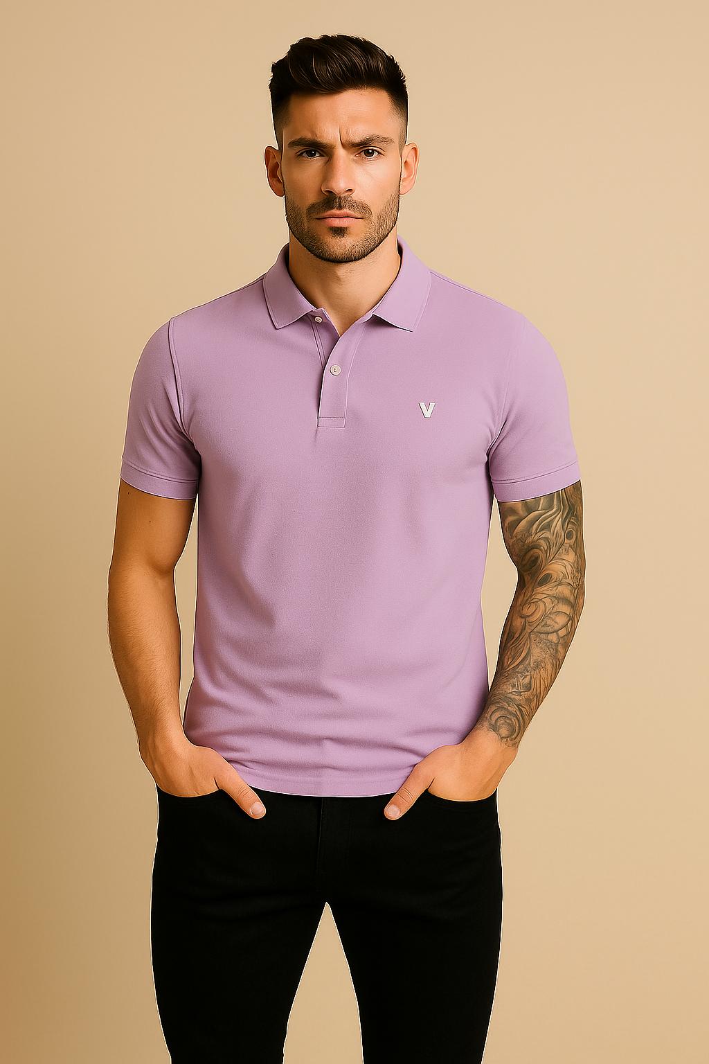 VUOTO Men's Lavender Polo T-Shirt – Premium Cotton Slim Fit Casual Wear