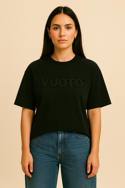 VUOTO Black Oversized T-Shirt – Embossed Logo | Premium Streetwear for Women