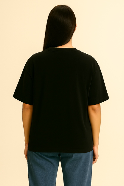 VUOTO Black Oversized T-Shirt – Embossed Logo | Premium Streetwear for Women