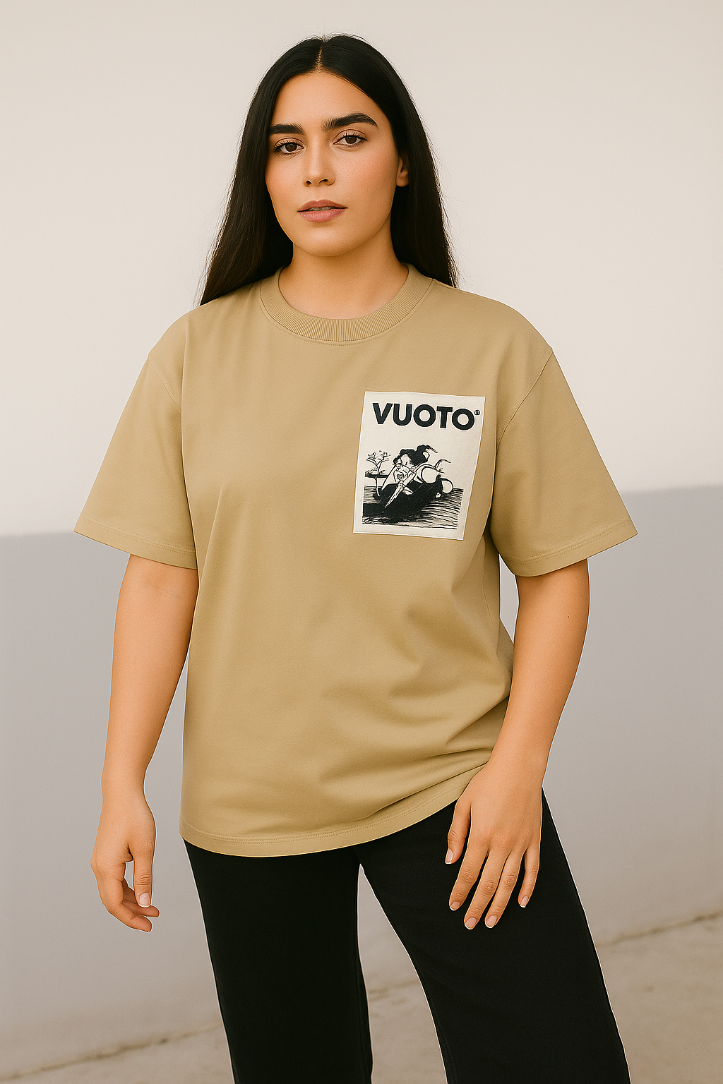 VUOTO Beige Oversized T-Shirt – Reach the Dream Graphic Back | Retro-Inspired Streetwear