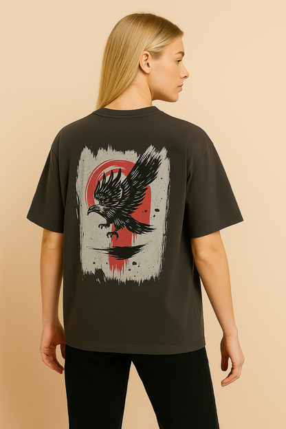 VUOTO Charcoal Graphic T-Shirt – Eagle Brushstroke Back Print | Bold Urban Streetwear