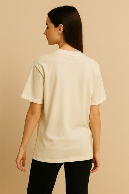 VUOTO Cream Embossed Logo T-Shirt – Minimal Oversized Streetwear Tee