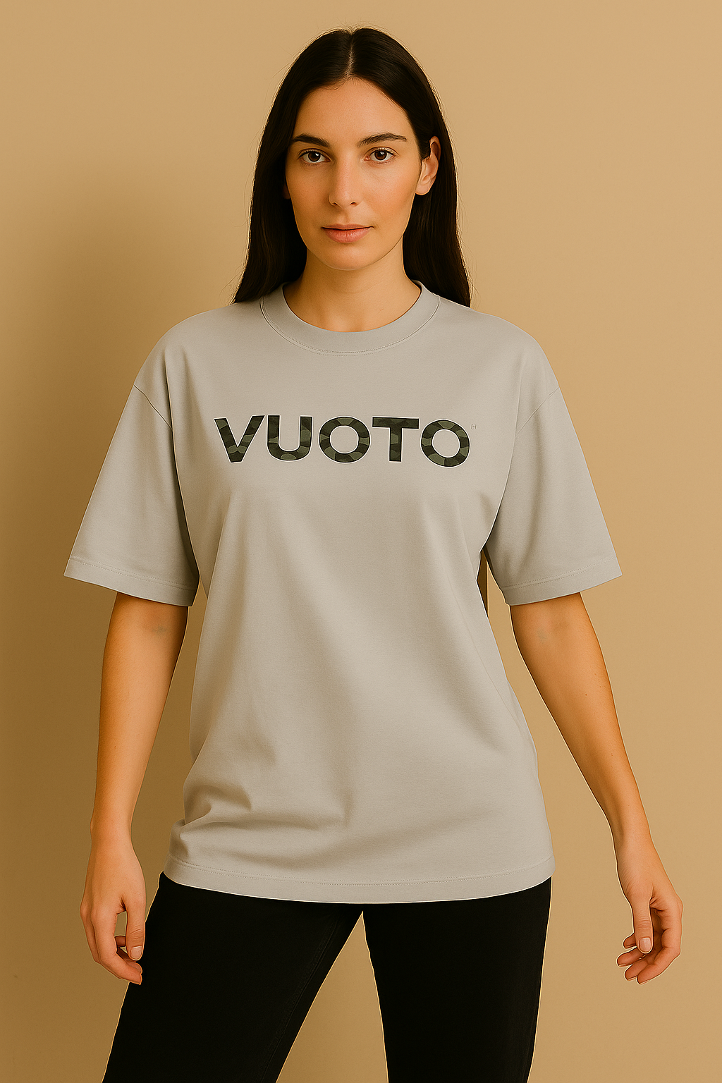 VUOTO Light Grey Oversized T-Shirt – Elephant Leaf Line Back Graphic | Nature-Inspired Streetwear