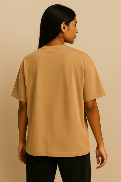 VUOTO Camel Brown Embossed Logo T-Shirt – Premium Oversized Fit | Minimal Streetwear Style