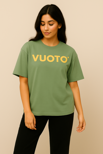 VUOTO Green Oversized T-Shirt – Catter Dairy Silver Back Graphic | Playful Retro Streetwear