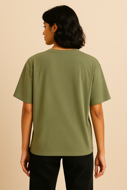 VUOTO Olive Green Embossed Logo T-Shirt – Oversized Minimalist Streetwear Essential