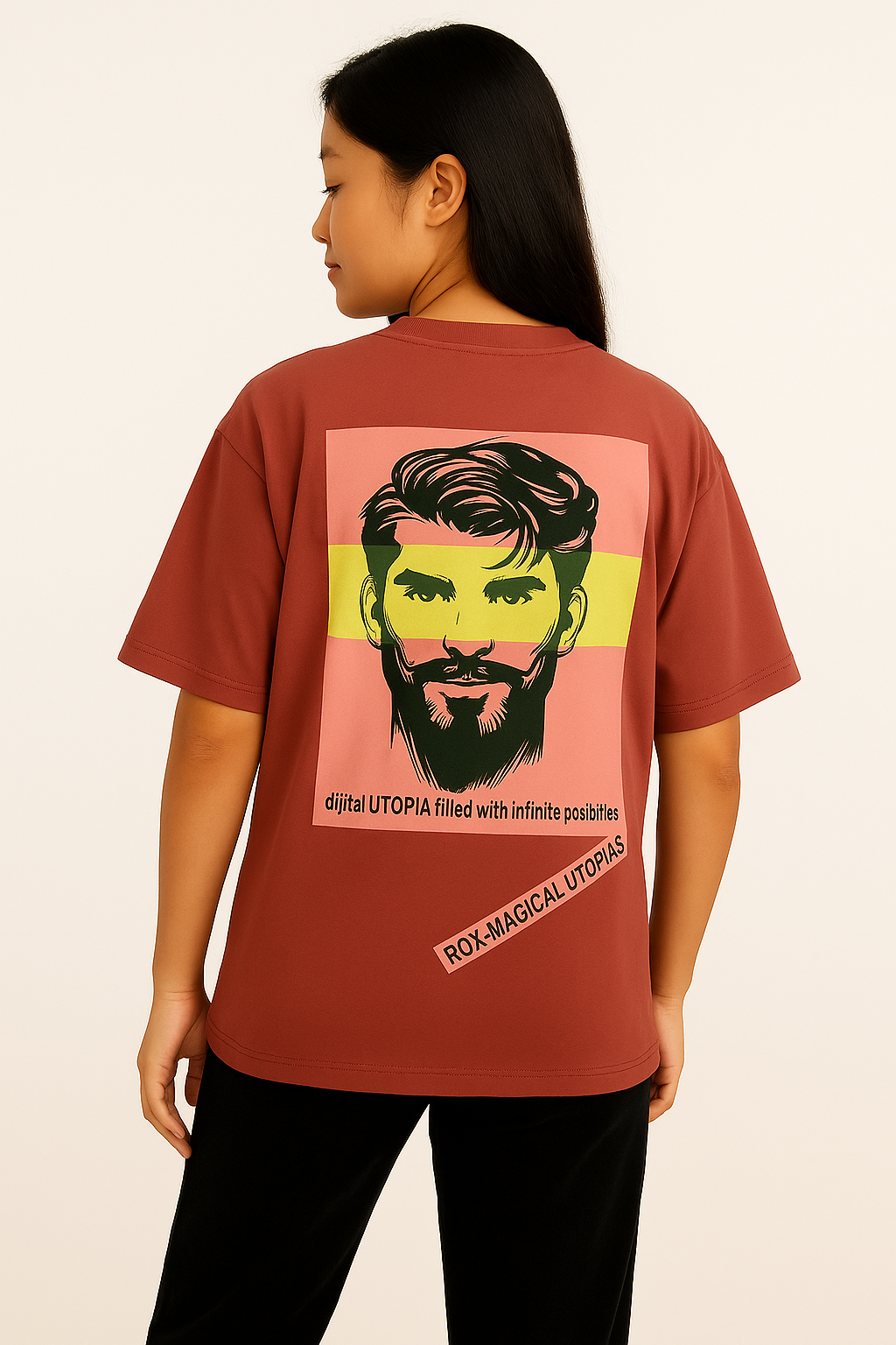 VUOTO Red Oversized T-Shirt – Utopia Pop Art Graphic Back | Bold Digital Streetwear