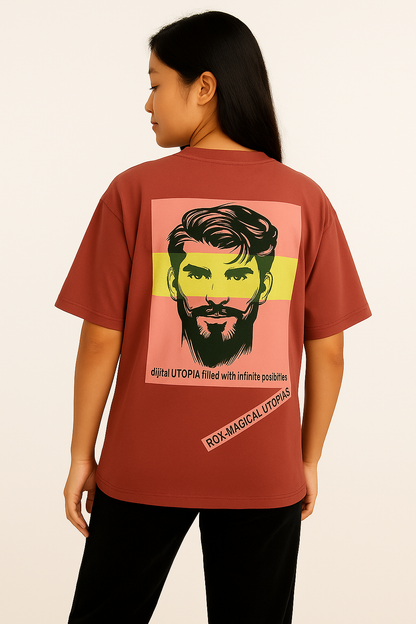 VUOTO Red Oversized T-Shirt – Utopia Pop Art Graphic Back | Bold Digital Streetwear