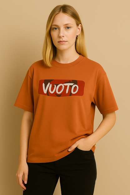VUOTO Rust Orange Oversized T-Shirt – Utopia Graphic Back | Artistic Streetwear Drop
