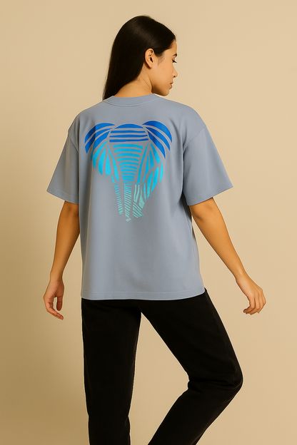 VUOTO Embossed Logo T-Shirt – Sky Blue | Oversized Fit | 3D Elephant Back Graphic
