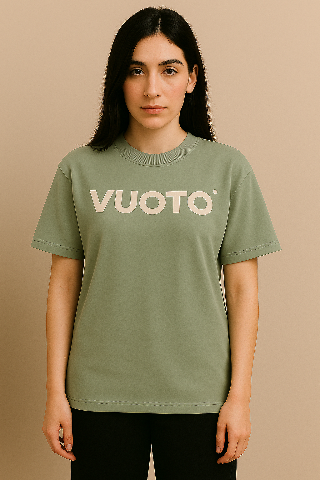VUOTO Sage Green Bear Graphic T-Shirt – Embossed Front Logo | Oversized Streetwear Fit