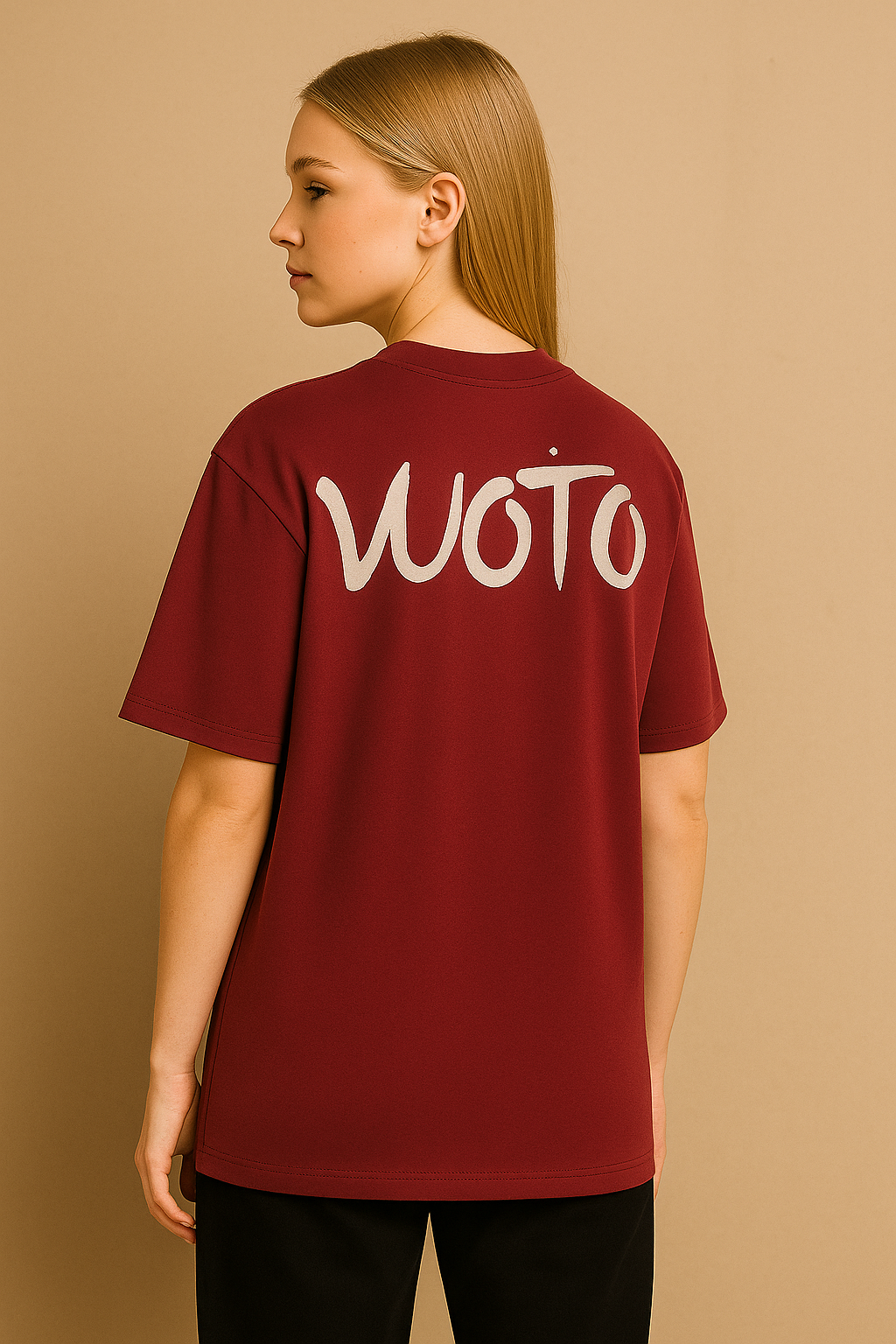 VUOTO Maroon Dual Logo T-Shirt – Minimal Front & Brushstroke Back Print | Oversized Fit