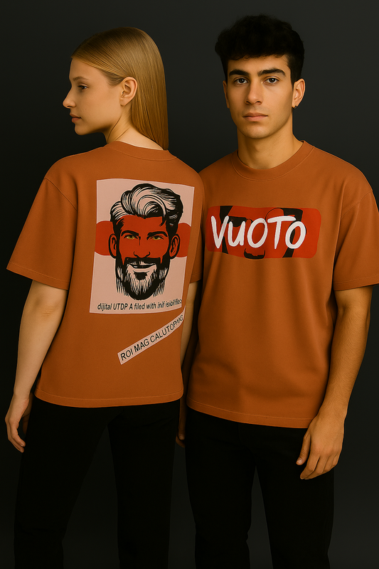 VUOTO Rust Orange Oversized T-Shirt – Utopia Graphic Back | Artistic Streetwear Drop