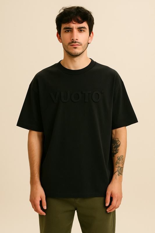VUOTO Black Oversized T-Shirt – Embossed Logo | Premium Streetwear for Men