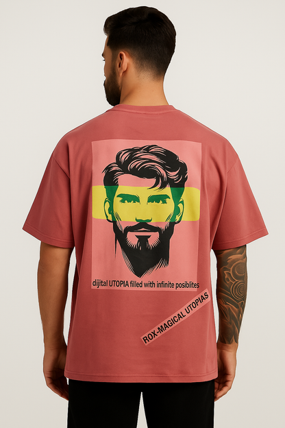 VUOTO Red Oversized T-Shirt – Utopia Pop Art Graphic Back | Bold Digital Streetwear