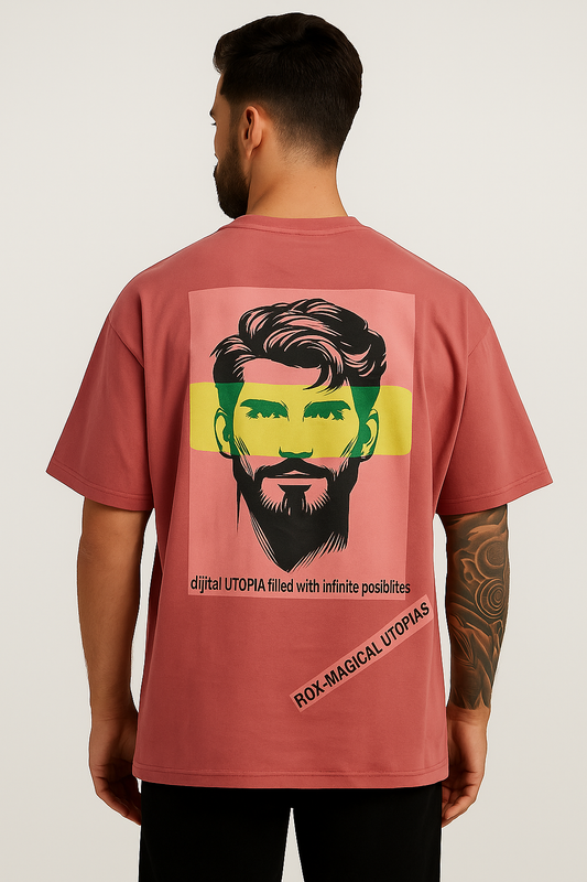 VUOTO Red Oversized T-Shirt – Utopia Pop Art Graphic Back | Bold Digital Streetwear