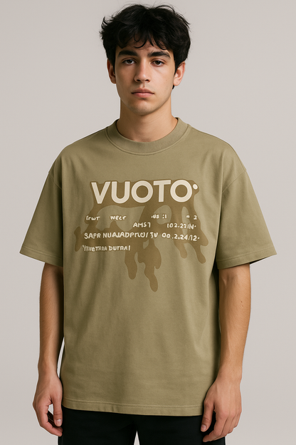 VUOTO Olive Green Drip Embossed T-Shirt – Oversized Fit | Artistic Streetwear Style
