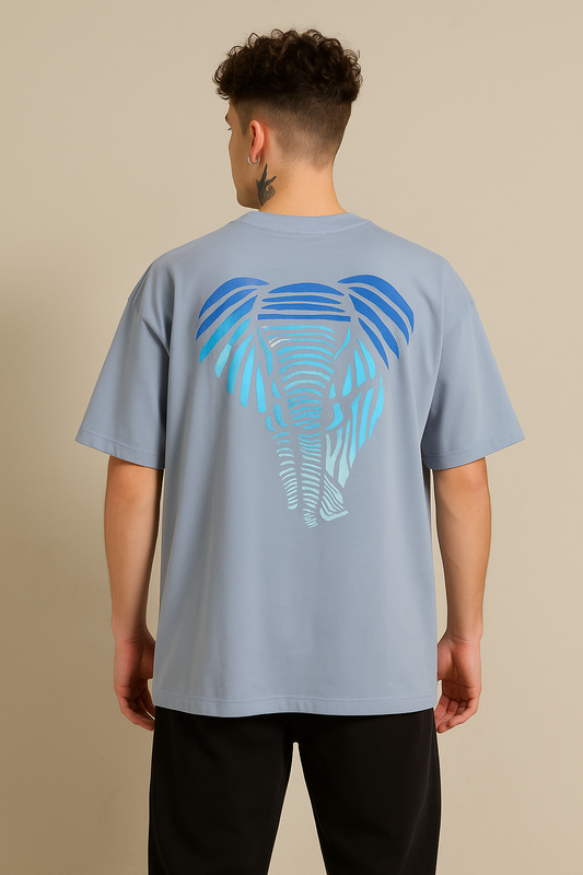 VUOTO Embossed Logo T-Shirt – Sky Blue | Oversized Fit | 3D Elephant Back Graphic