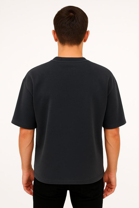 VUOTO Charcoal Black Embossed Logo T-Shirt – Minimal Premium Oversized Fit
