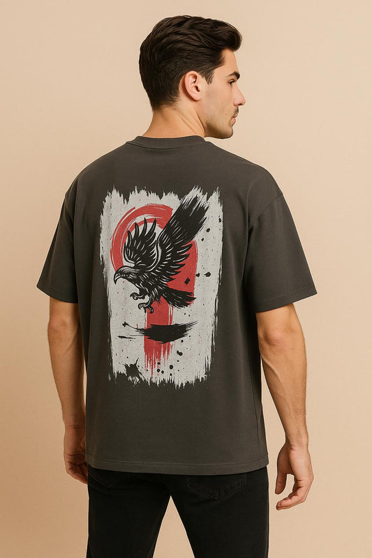 VUOTO Charcoal Graphic T-Shirt – Eagle Brushstroke Back Print | Bold Urban Streetwear